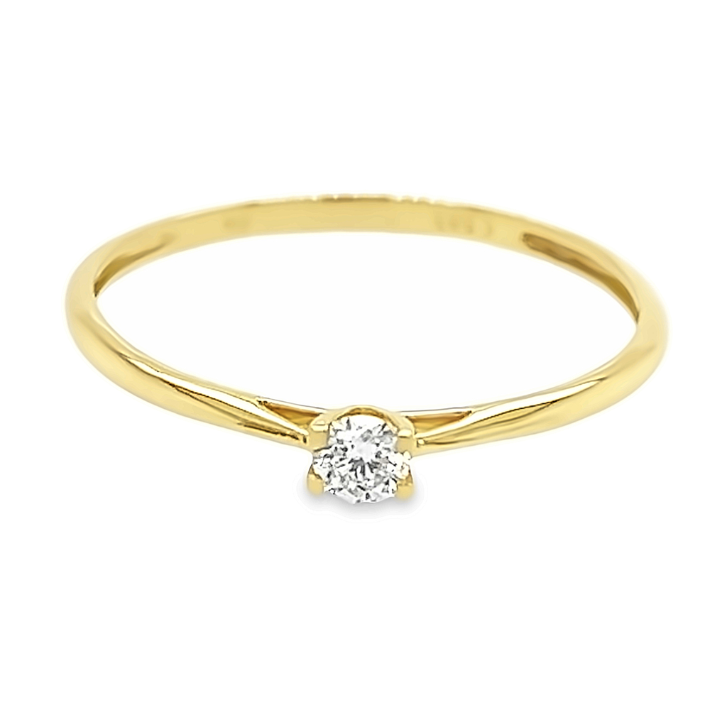 Geelgouden Solitairring met Diamant 0,10 Karaat
