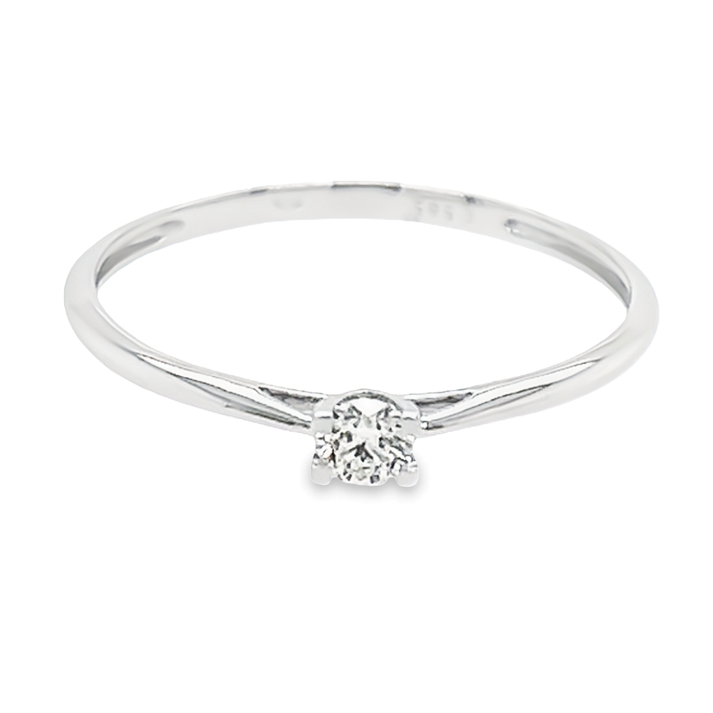 Witgouden Solitairring met Diamant 0,10 Karaat