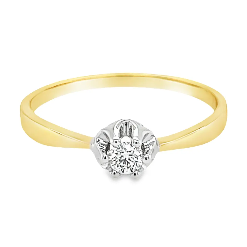 Bicolor gouden Solitairring met Diamant 0,10 karaat
