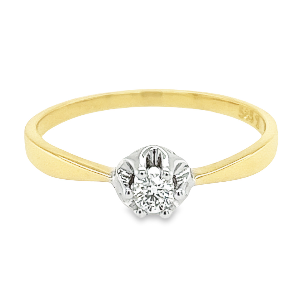 Bicolor gouden Solitairring met Diamant 0,10 karaat