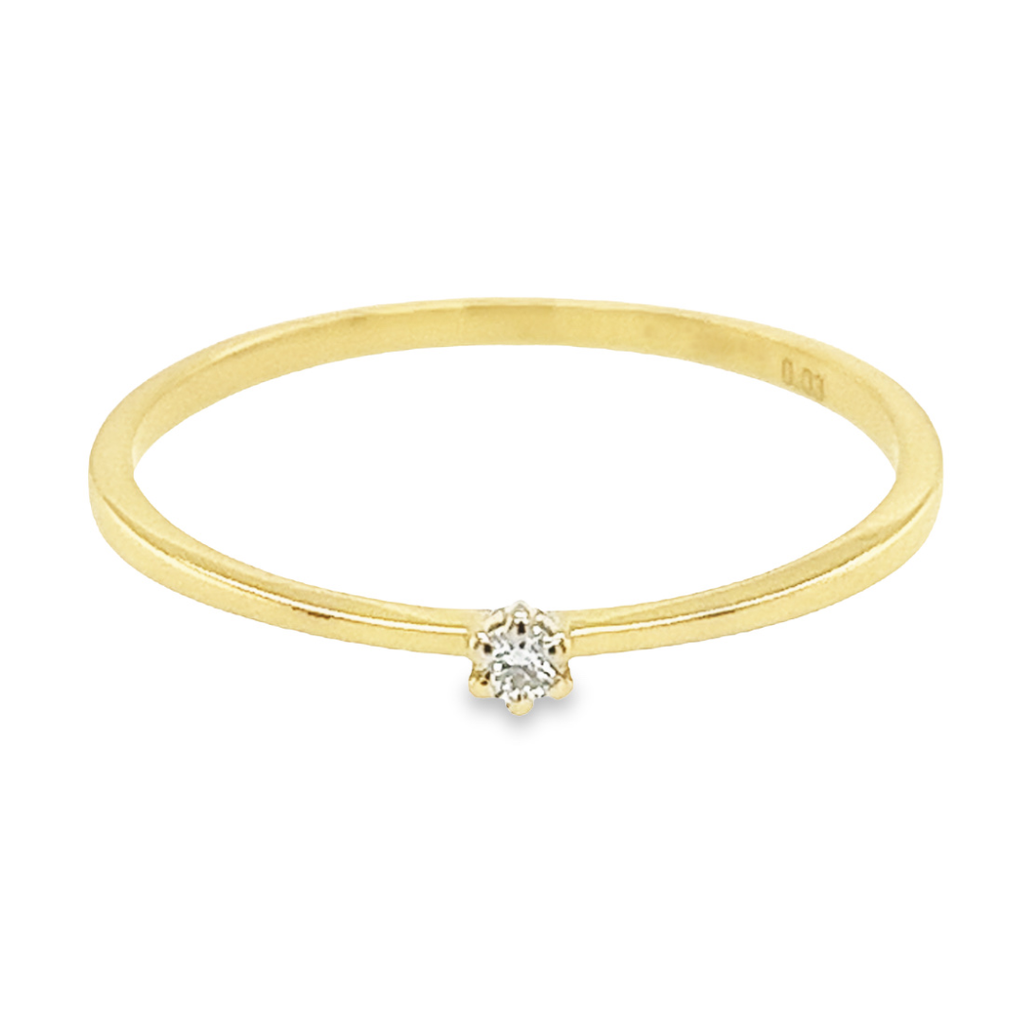 Geelgouden Solitairring met Diamant 0,03 karaat