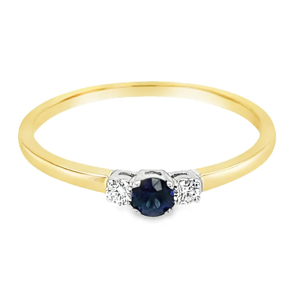 Bicolor gouden ring met 3,1MM Saffier en 0,06ct Diamant
