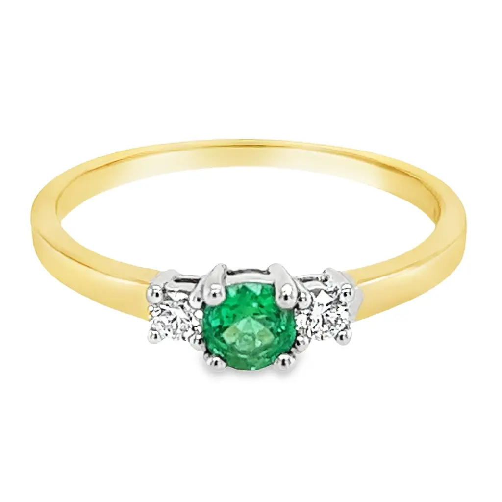 [GRE1531-52] Bicolor gold ring with 4MM Emerald and Diamond 0.11 carats (16,5 / 52)