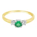 Bicolor gold ring with 4MM Emerald and Diamond 0.11 carats