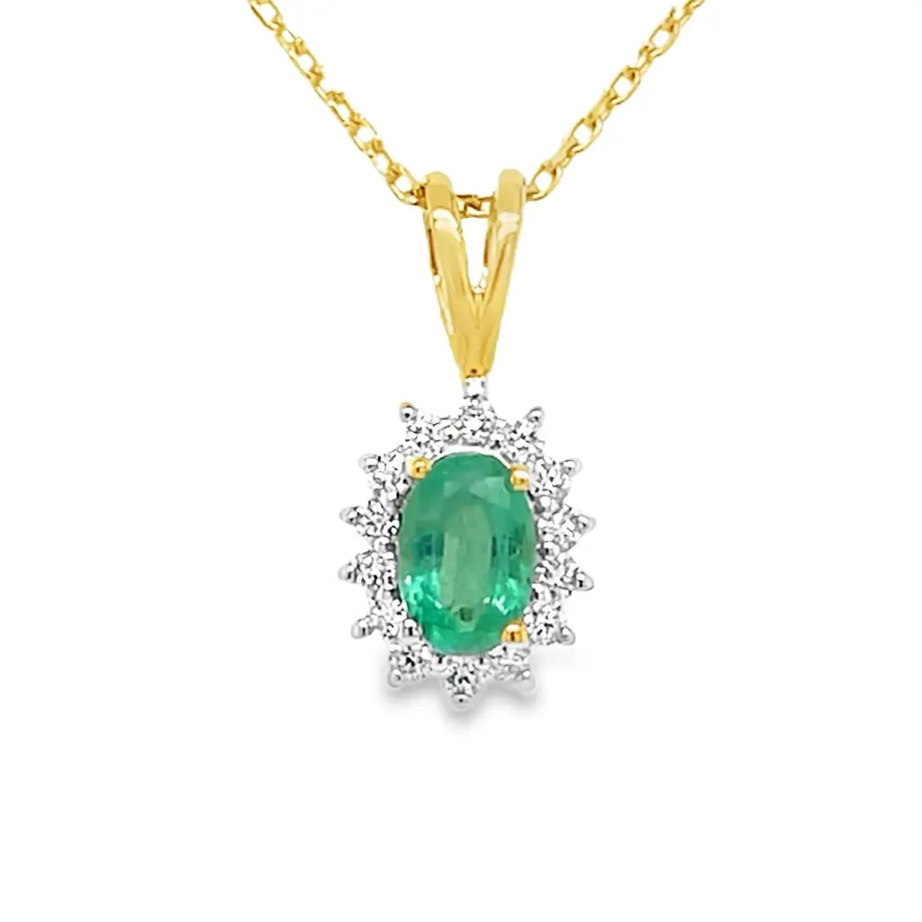 Yellow gold pendant with Emerald 6x4mm and Diamond 0.14 carats SI/G
