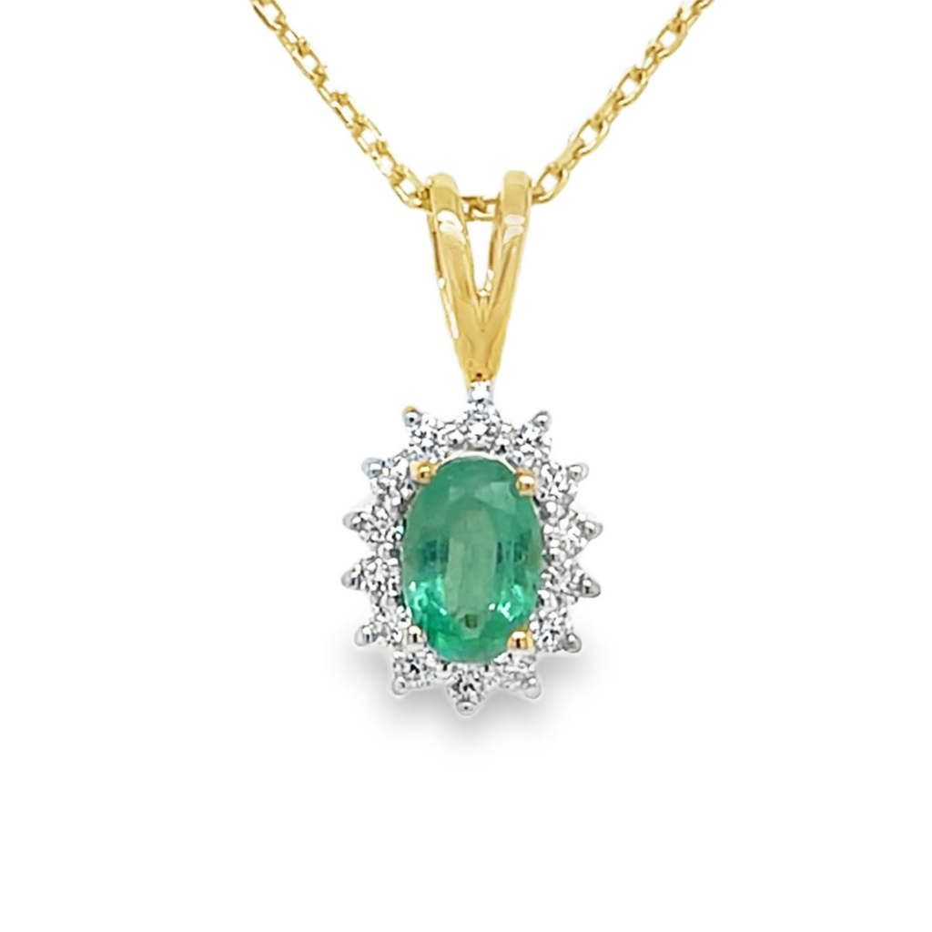 Yellow gold pendant with Emerald 6x4mm and Diamond 0.14 carats SI/G