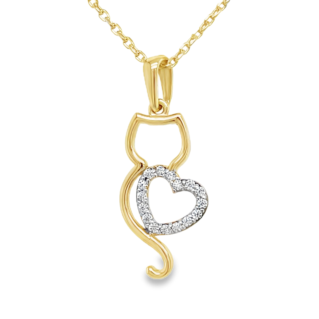 Yellow gold pendant Cat with zirconia heart