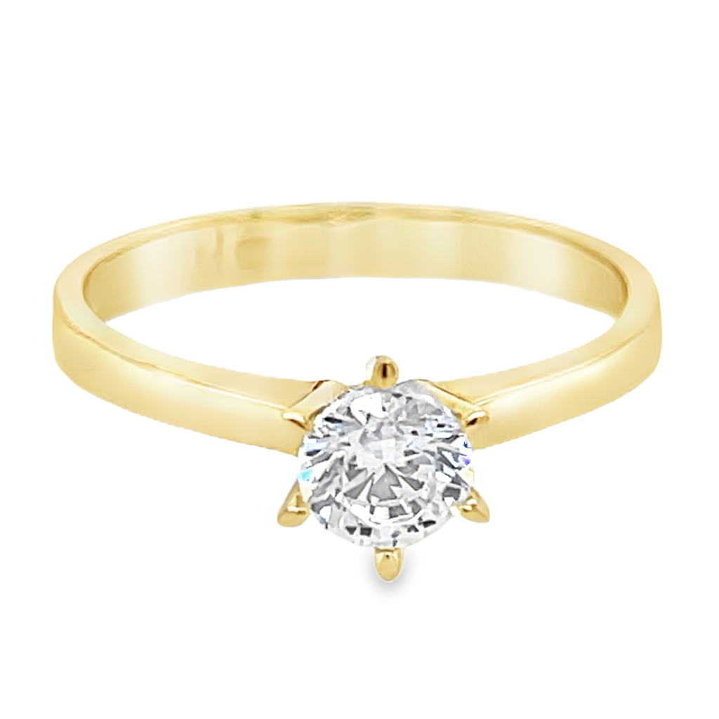 Yellow gold solitaire ring with 6-legged zirconia