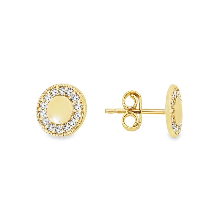 Yellow gold ear studs with zirconia Round