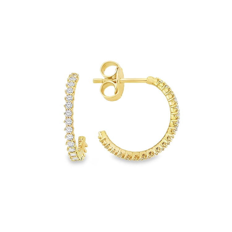 [GO2283] Yellow gold stud earrings half ring with Zirconia
