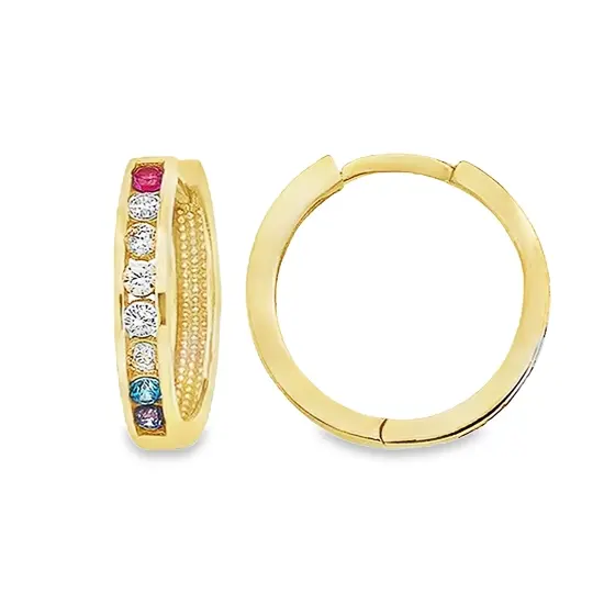 Yellow gold earrings with colored zirconia row