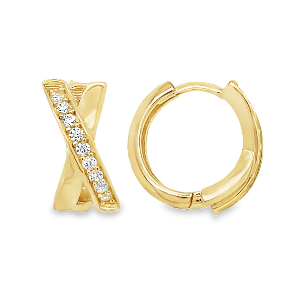 Yellow gold earrings crossover with zirconia