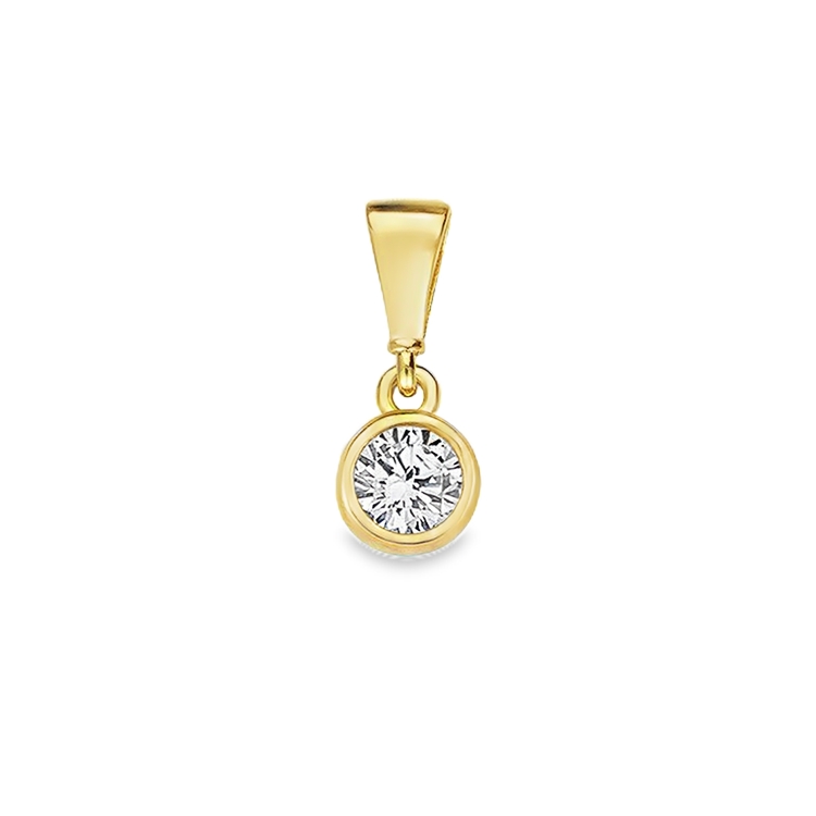 Yellow gold pendant with 4mm zirconia in round bezel
