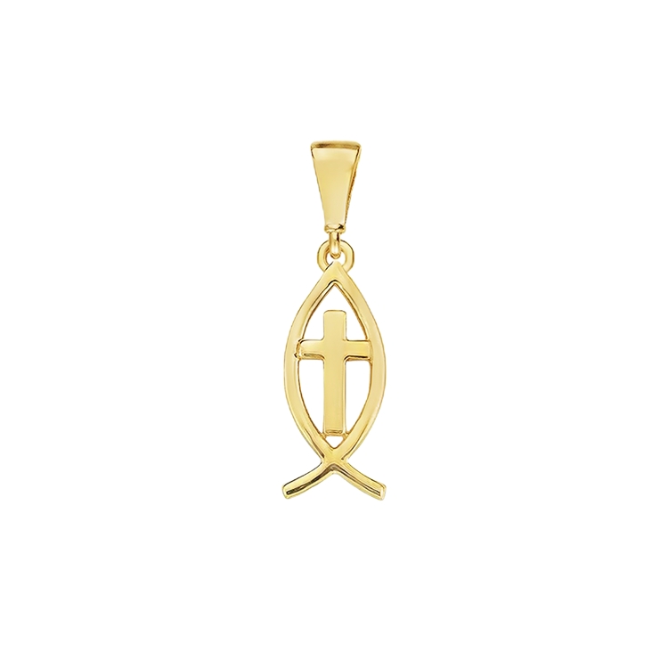 Yellow gold pendant Fish with Cross