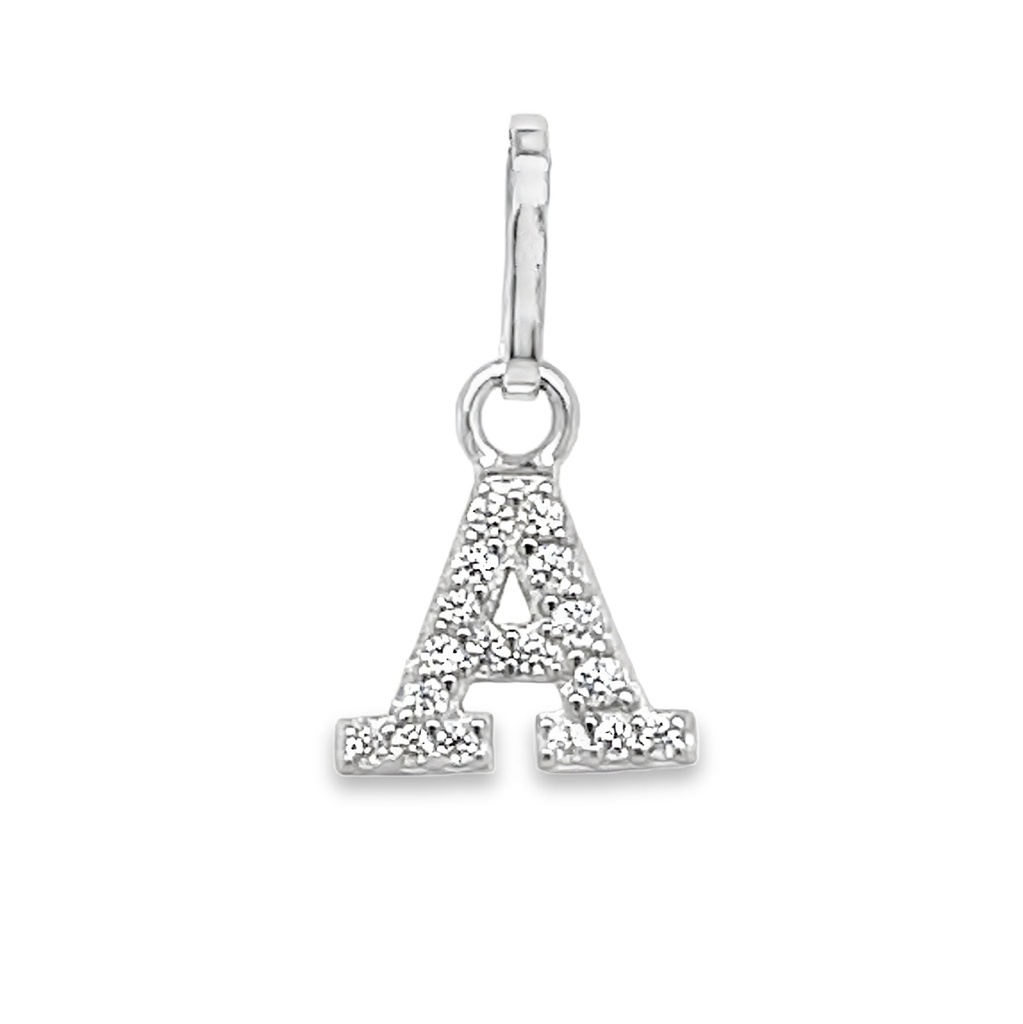 Zilveren Hanger letter A-Z met zirkonia gerhodineerd