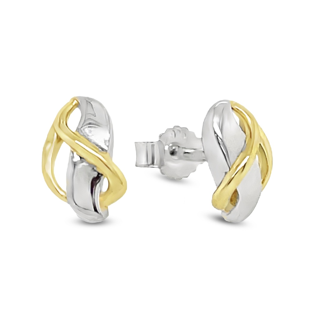 Bicolor silver stud earrings fantasy rhodium plated