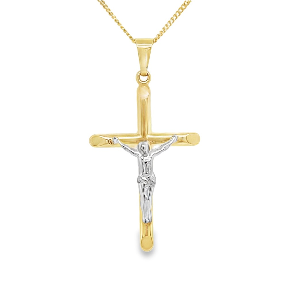 Bicolor gouden hanger Crucifix Kruis 18mm breed
