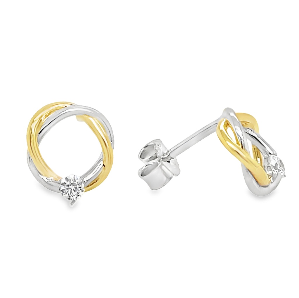 Bicolor silver ear studs with Zirconia rhodium plated