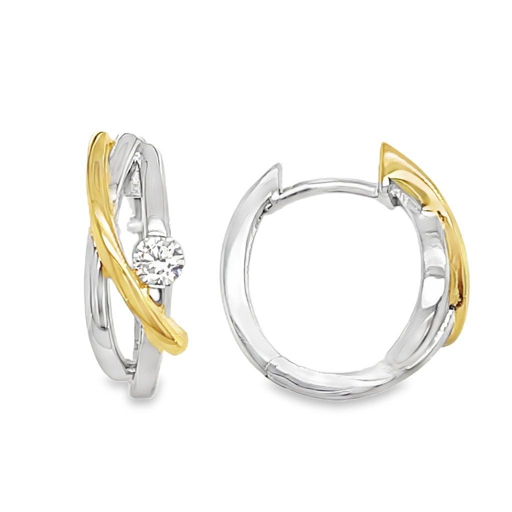 Bicolor zilveren klapoorringen met Zirkonia gerhodineerd