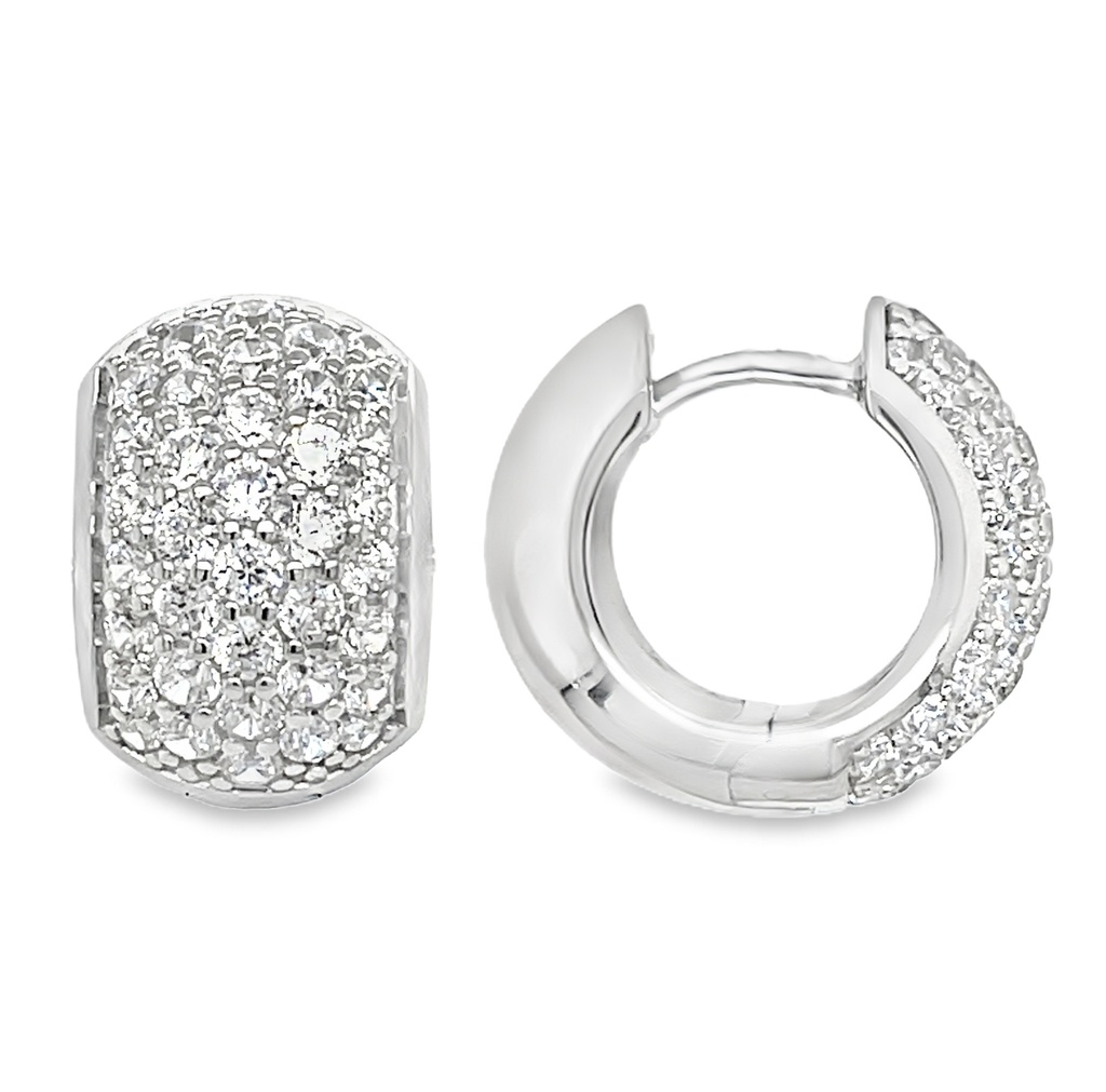 Silver hinged earrings with five rows of Zirconia rhodium plated
