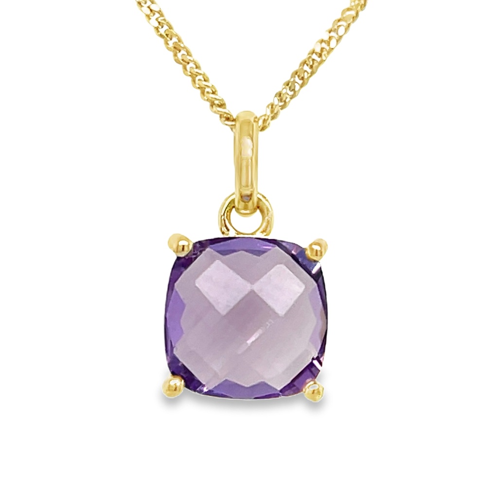 Yellow gold pendant with Amethyst 8x8mm