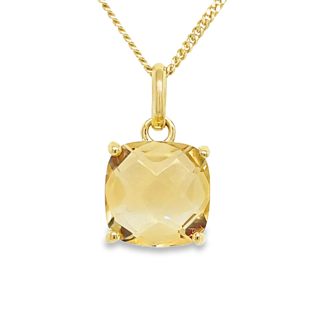 Yellow gold pendant with Citrine 8x8mm