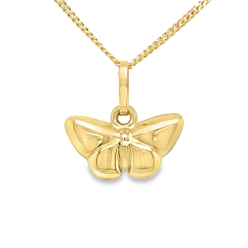 Yellow gold pendant Butterfly double-sided (gloss front/ matte back)