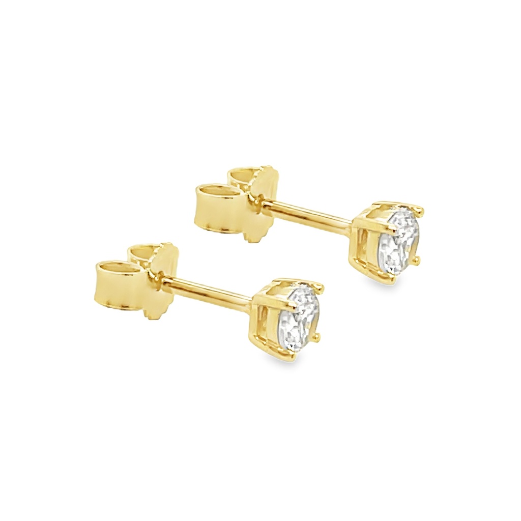 Yellow gold ear studs with 3.5mm Zirconia 4-leg