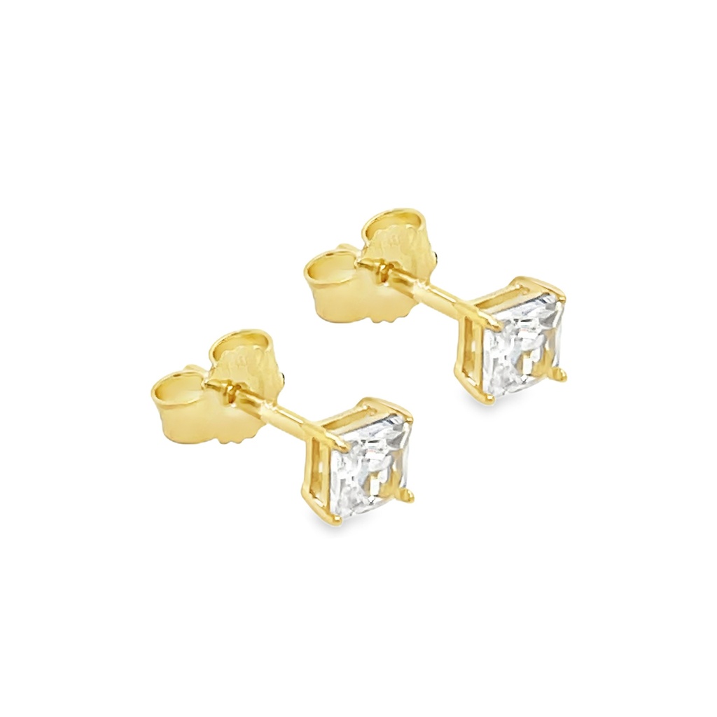 Geelgouden oorstekers met 3,5x3,5mm Zirkonia vierkant 4-poot 