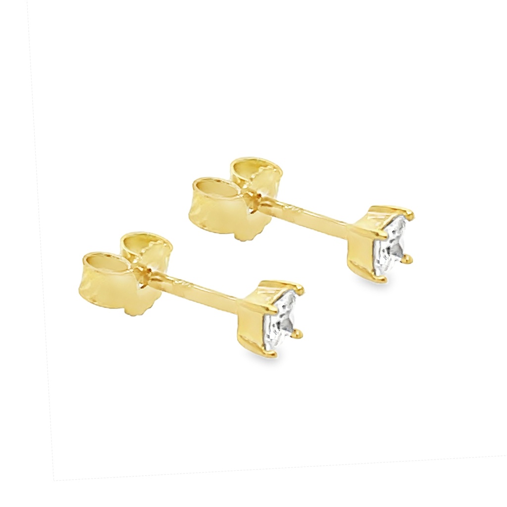 Geelgouden oorstekers met 2,5x2,5mm Zirkonia vierkant 4-poot