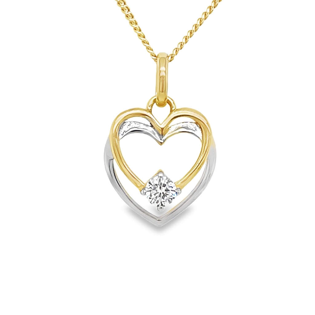 Bicolor gold pendant double Heart with Zirconia