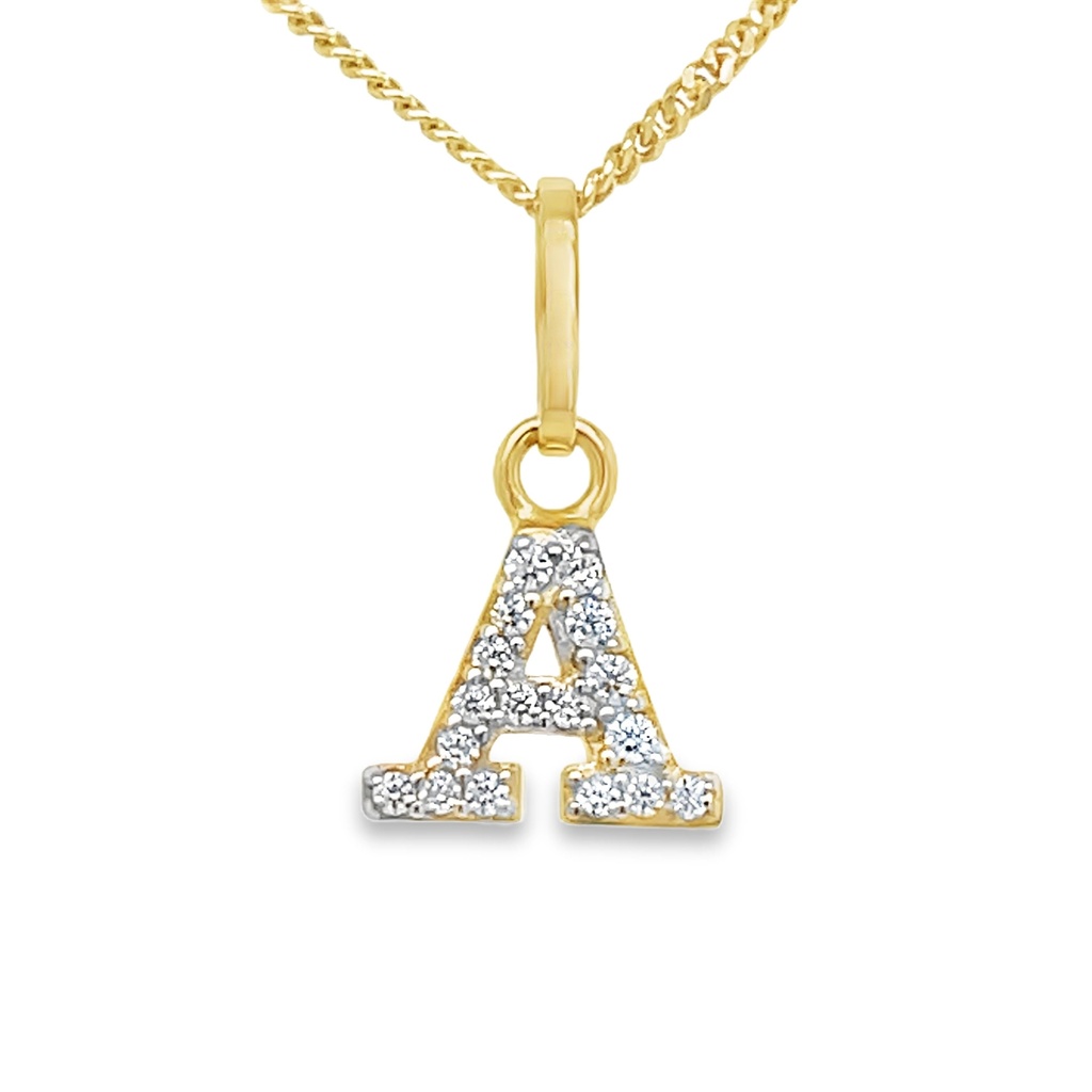 Gold Pendant letter A-Z with zirconia