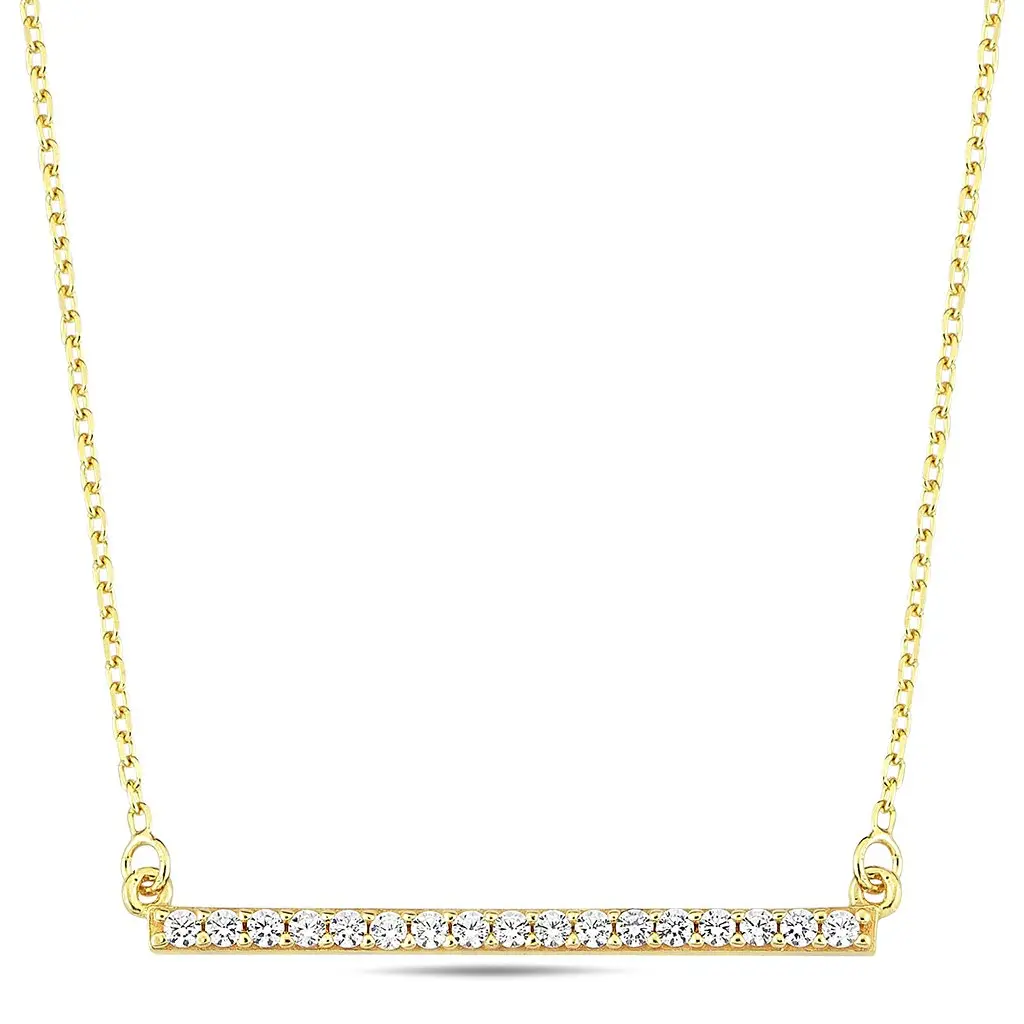 [GC2358-45] Geelgouden collier met vast Zirkonia staaf