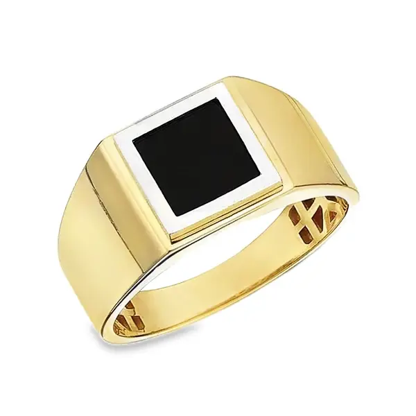[GRH2360-565] Bicolor gouden monogramring met Onyx (18 / 56,5)