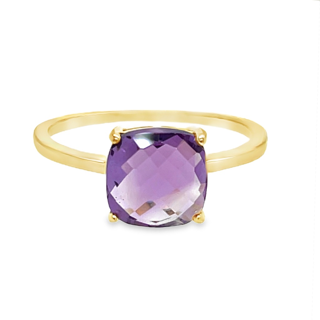 Yellow gold ring with Amethyst 8x8mm