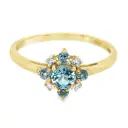Geelgouden ring met Swiss Blue Topaas en Diamant