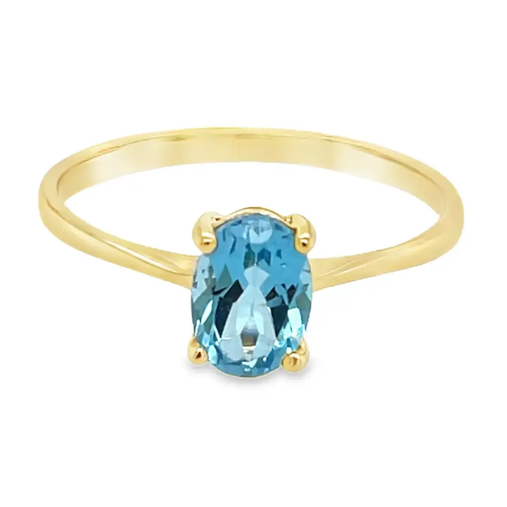 [GRE2378-52] Geelgouden ring met Swiss Blue Topaas 7x5mm (16,5 / 52)