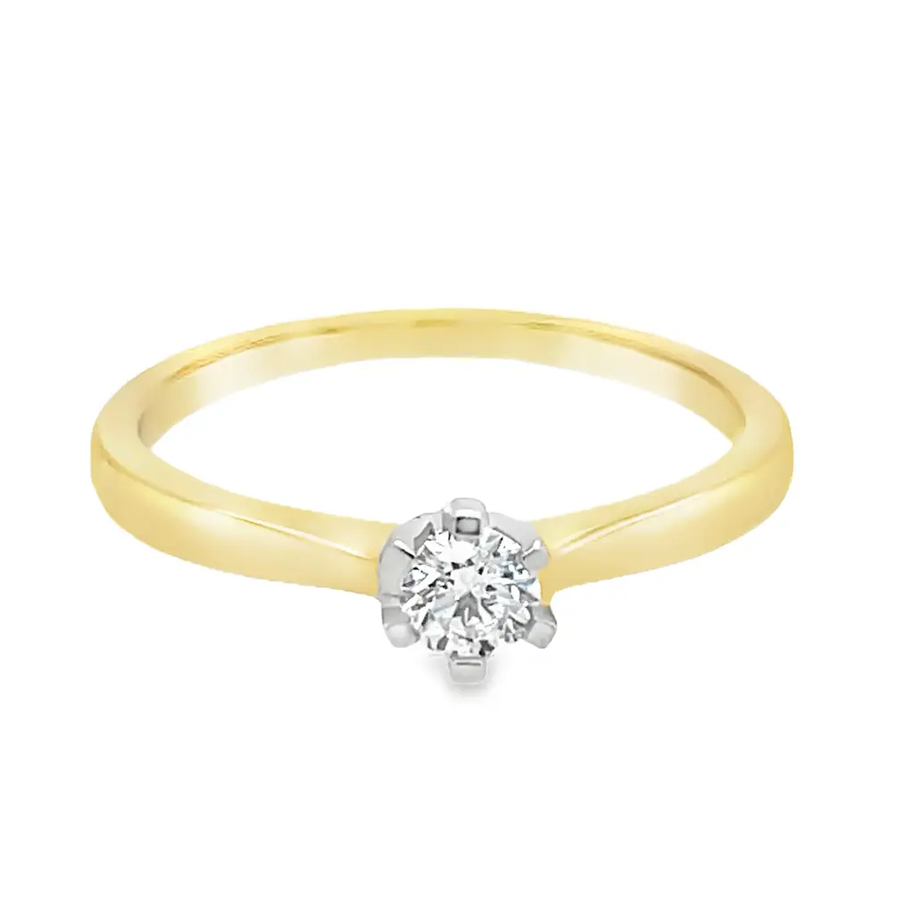 Geelgouden solitairring met 0,20ct Labgrown diamant
