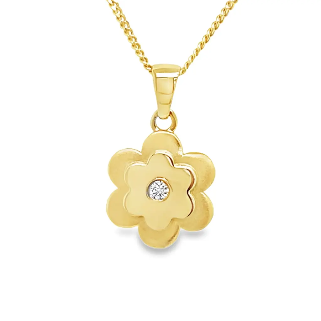 [GHE2422] Geelgouden hanger Bloem met 0,025 karaat diamant