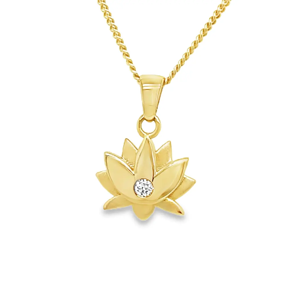[GHE2426] Geelgouden hanger Lotusbloem met 0,025 karaat diamant