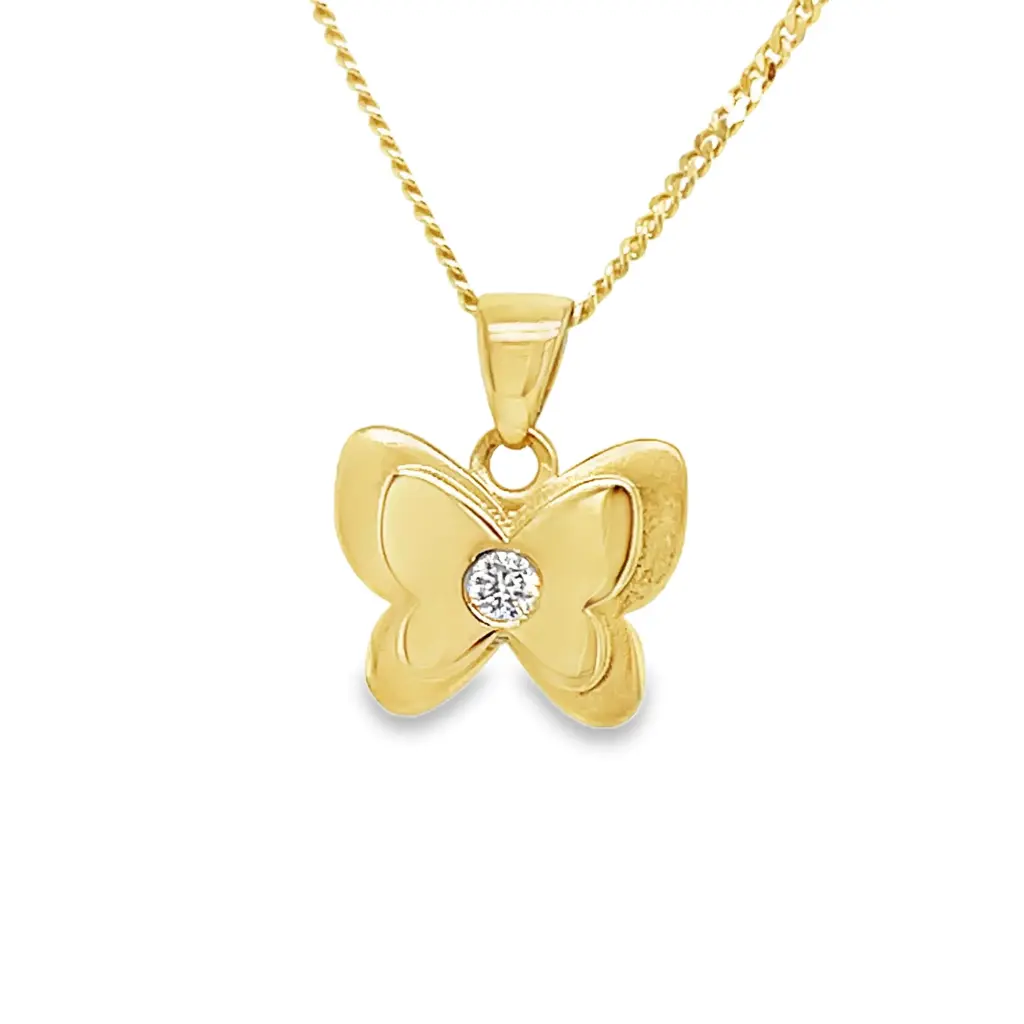 [GHE2429] Geelgouden hanger Vlinder met 0,025 karaat diamant