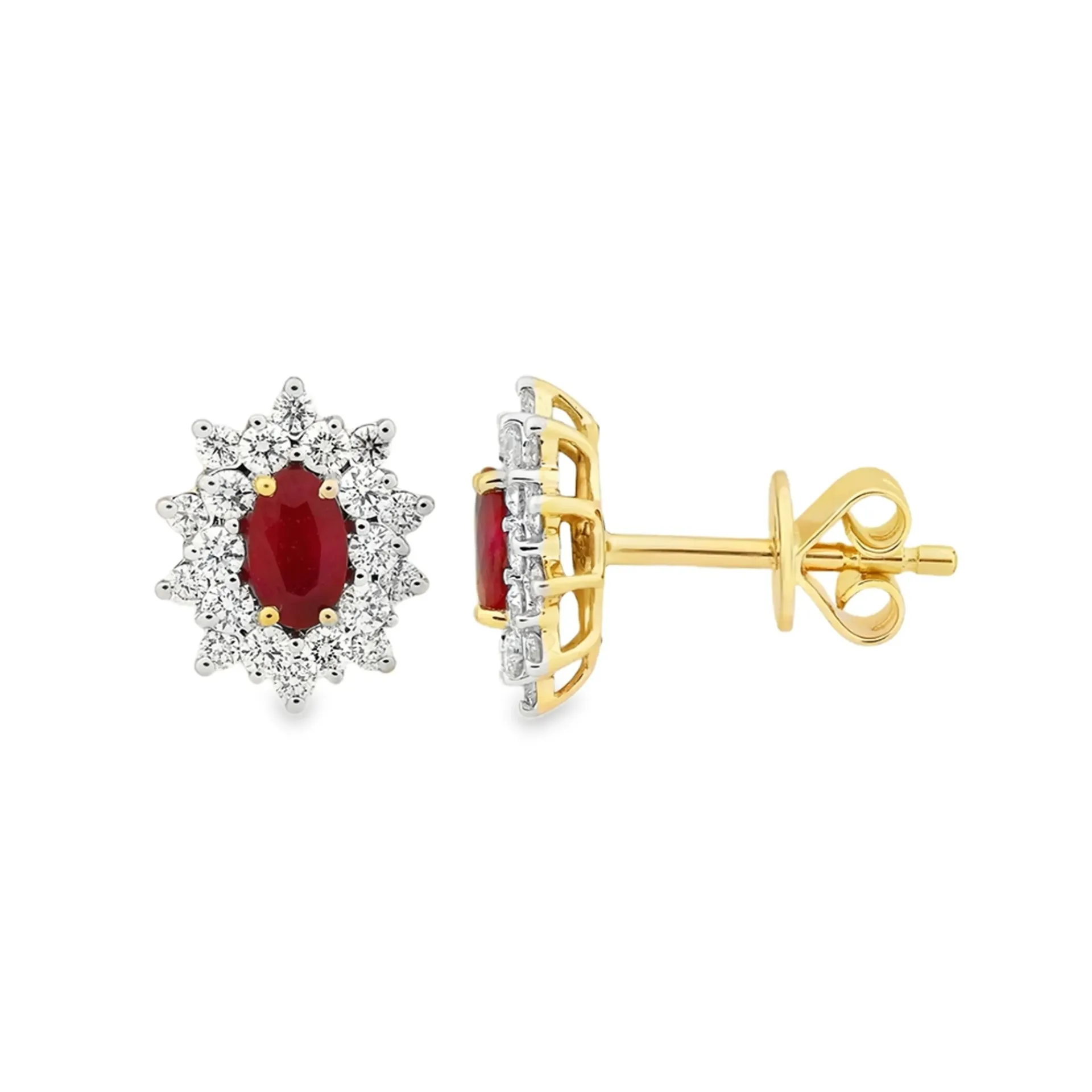 [GOE2395] Geelgouden oorstekers met Robijn en 0,52ct Diamant