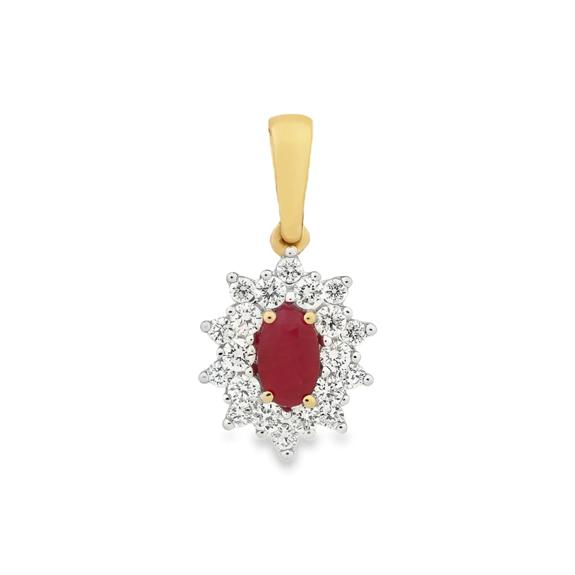 [GHE2395] Geelgouden hanger met Robijn en 0,26ct Diamant