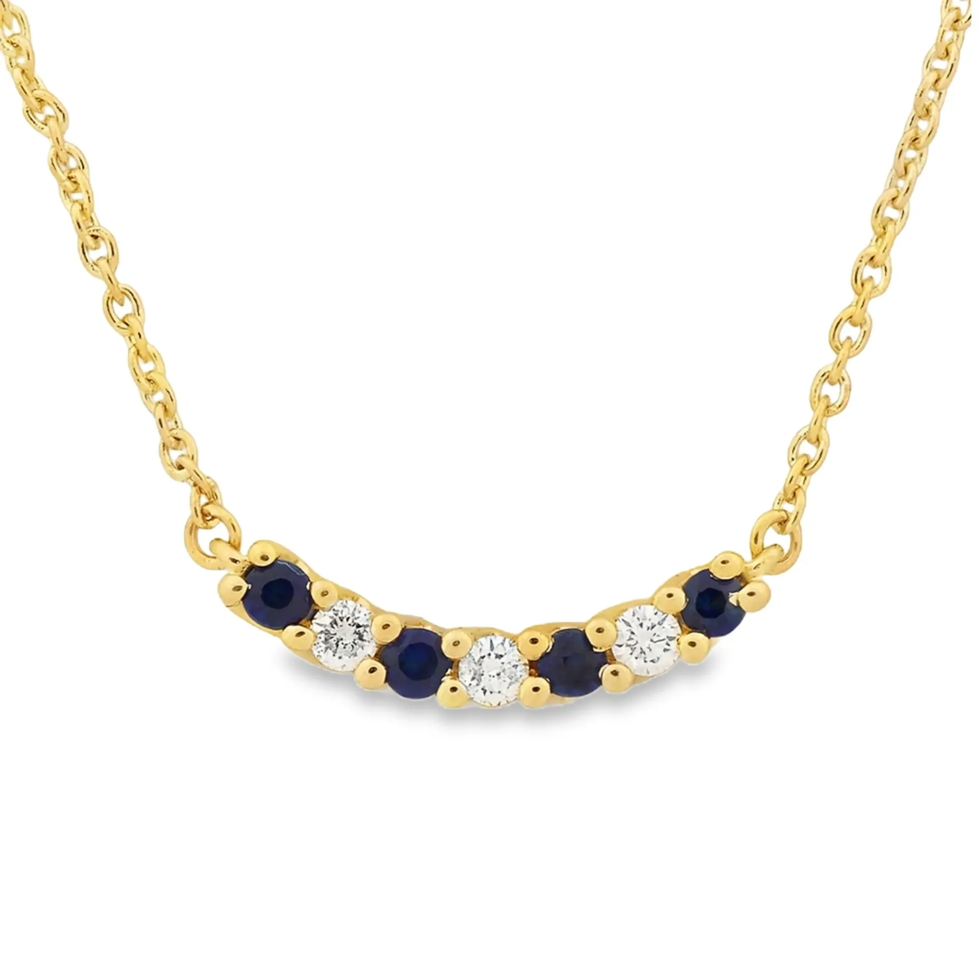 Geelgouden collier met Saffier en 0,06ct Diamant
