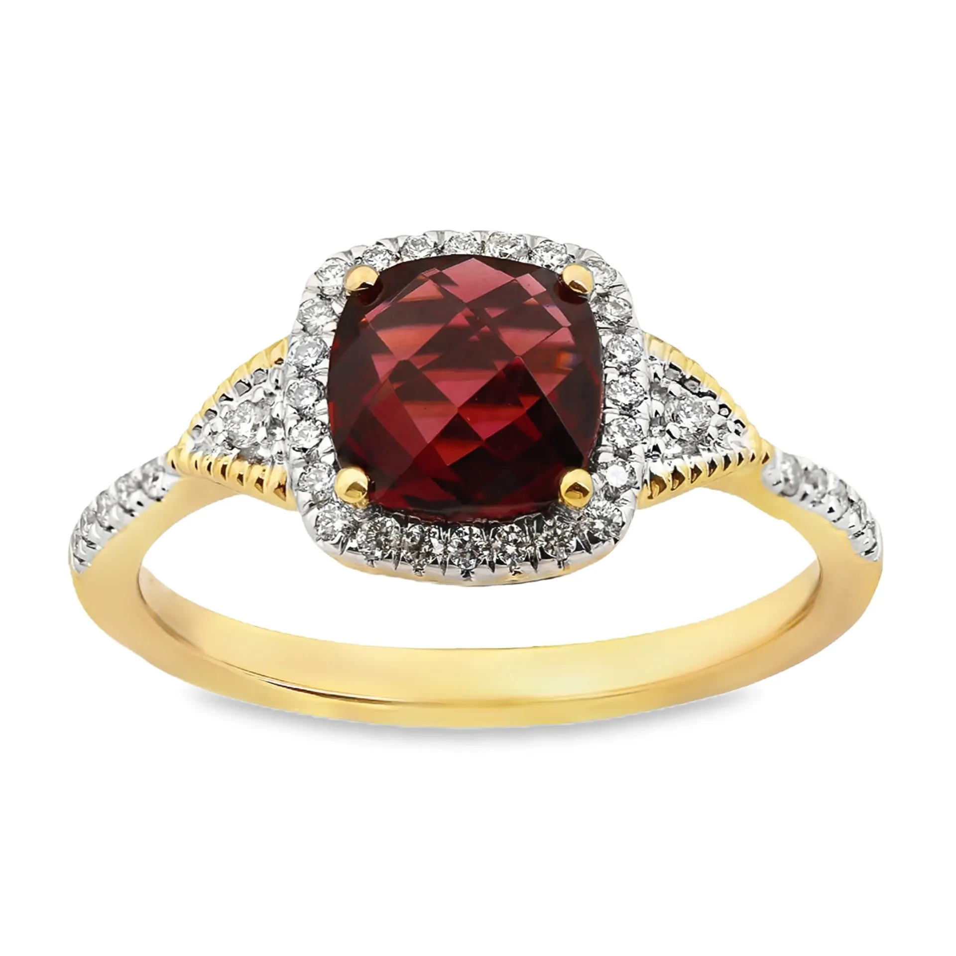 Geelgouden ring met 1,42ct Rhodolite en 0,17ct Diamant