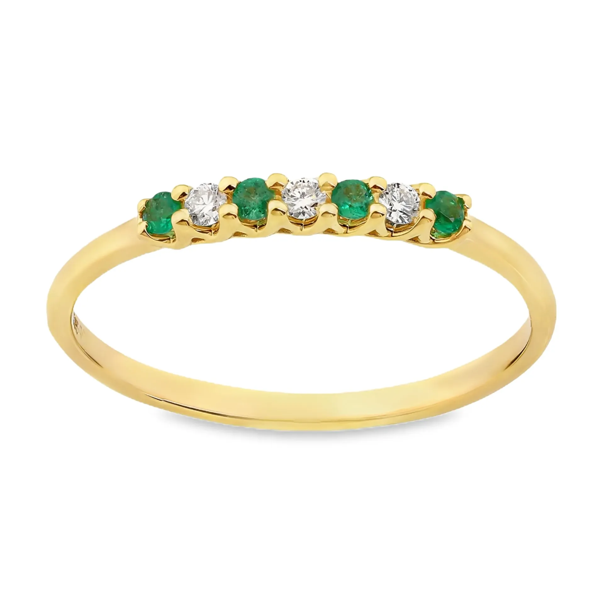 Geelgouden ring met 0,09ct Smaragd en 0,06ct Diamant