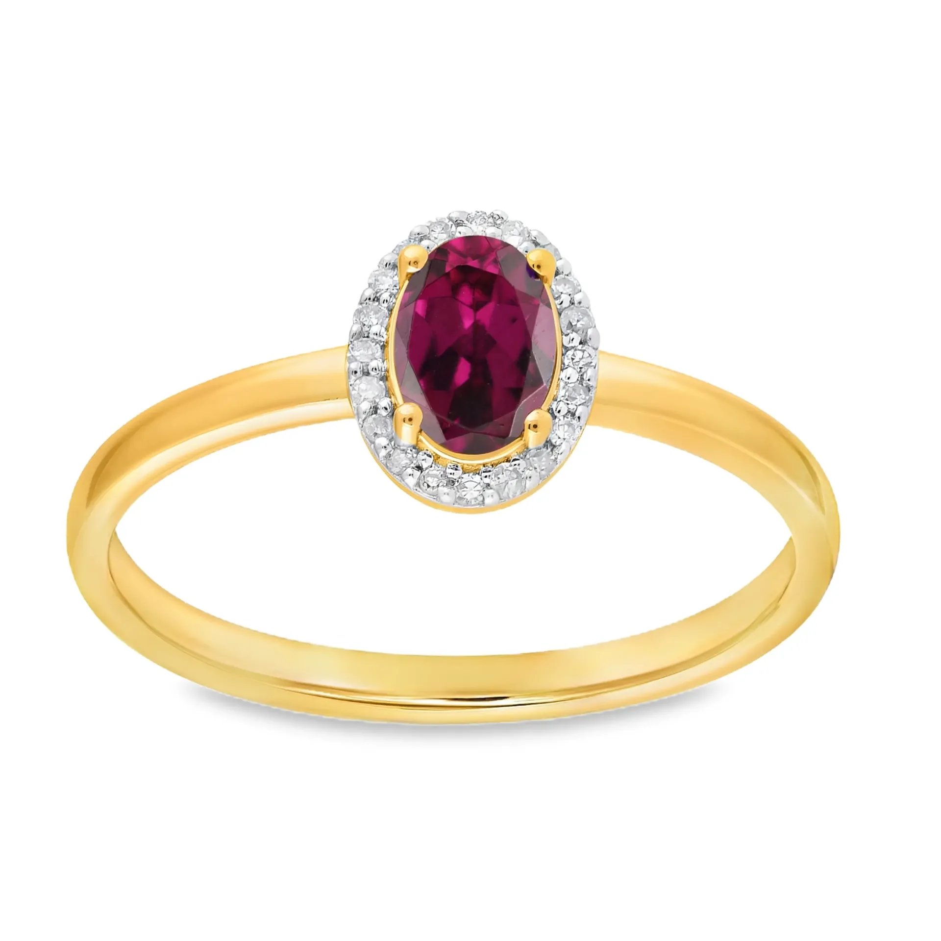 Geelgouden ring met Rhodolite 6x4mm en 0,06ct Diamant