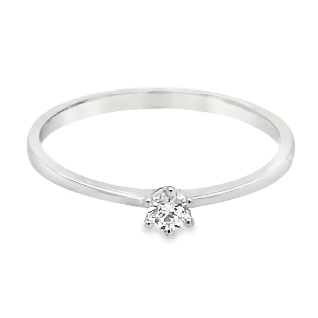 Witgouden Solitairring met Diamant 0,10 karaat