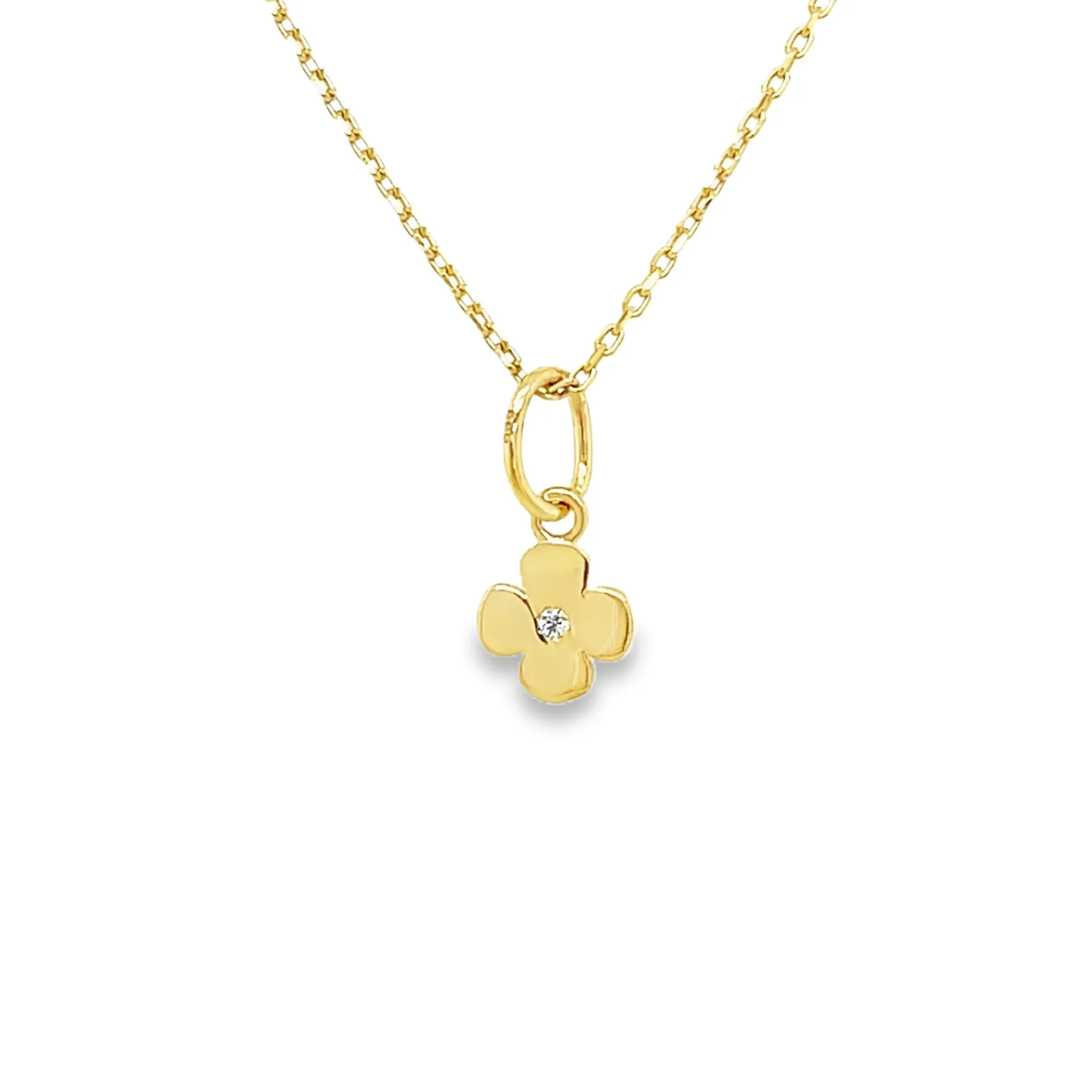 [GH2521] Geelgouden hanger Klaver met Zirkonia