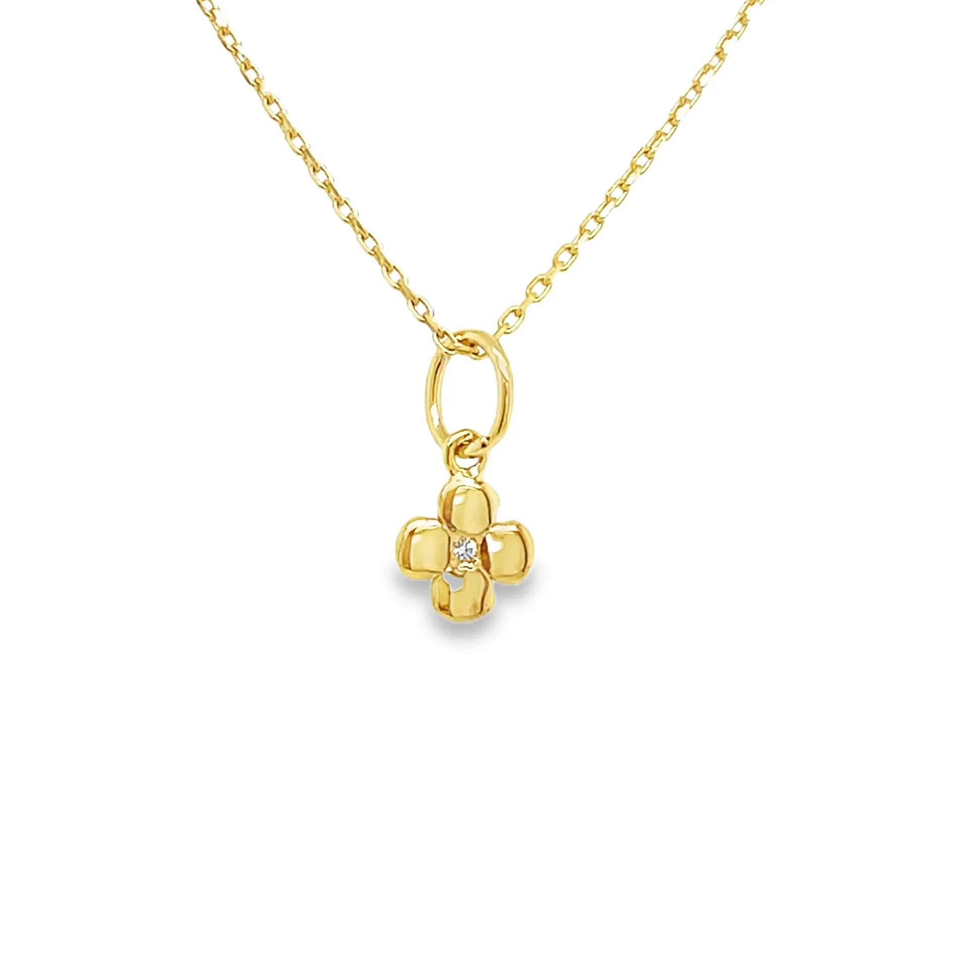 [GH2526] Geelgouden hanger Klaver met Zirkonia